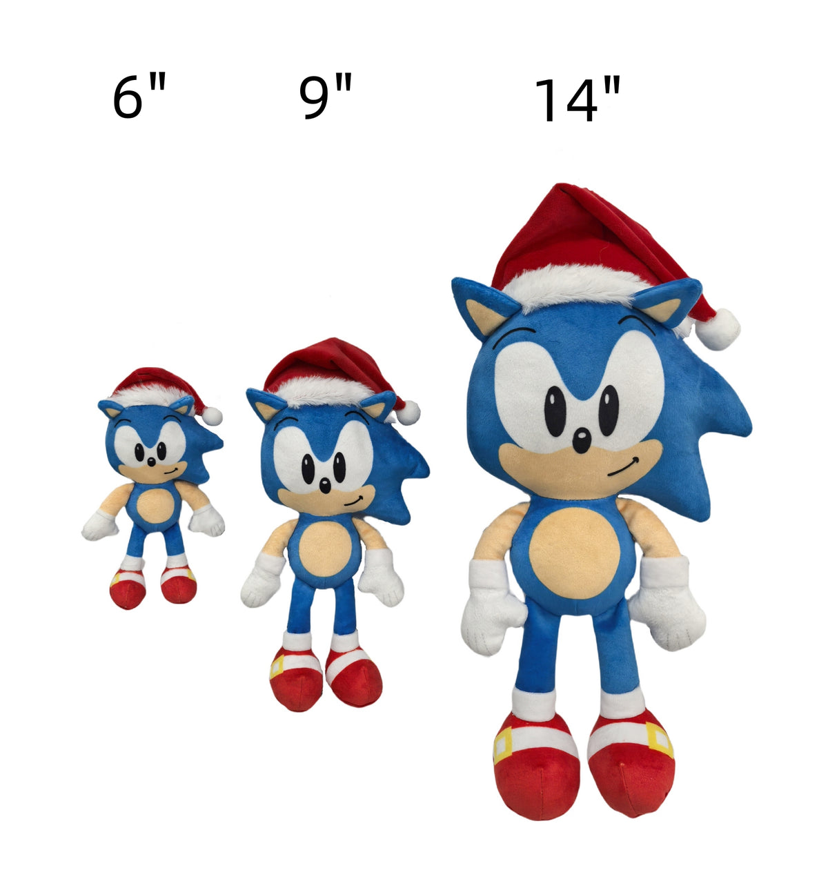 Happy Pet Sonic the Hedgehog® Festive Dog Toy - front view with sizes