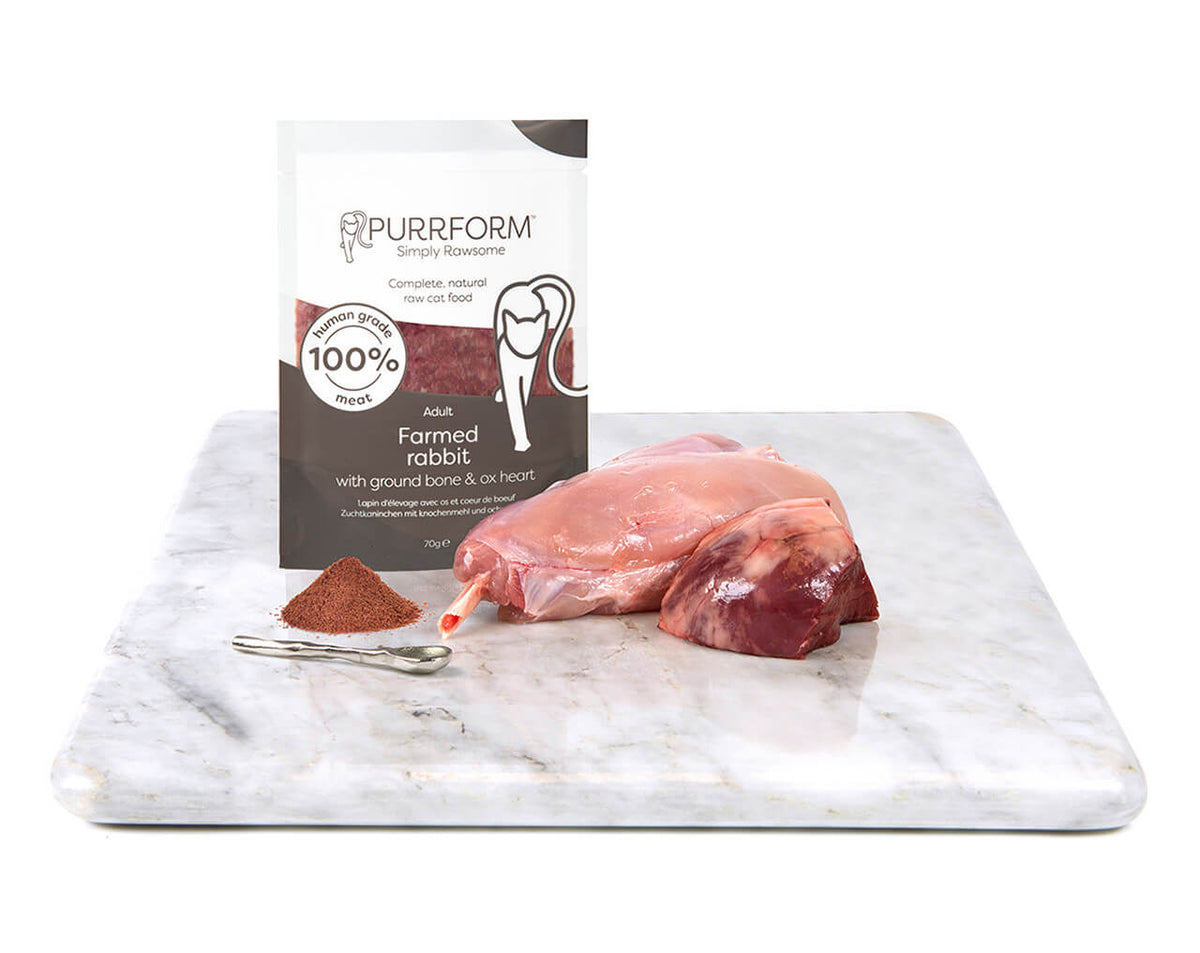 Purrform Rabbit with Ground Bone and Ox Heart - POUCH (6x70g) – Dofos ...