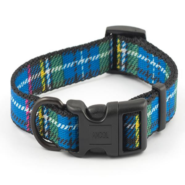 Ancol Nylon Tartan Collar Blue
