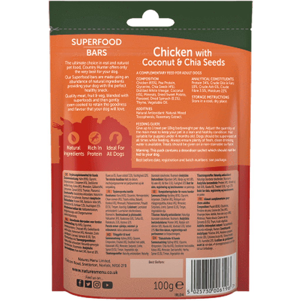 Natures Menu Superfood Bars Chicken with Coconut & Chia Seeds-Dog Treat-Natures Menu-Dofos Pet Centre