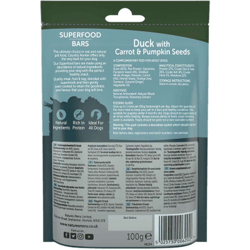 Natures Menu Superfood Bars Duck with Carrot & Pumpkin Seeds-Dog Treat-Natures Menu-Dofos Pet Centre