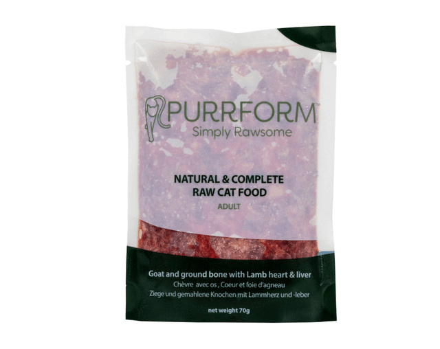 Purrform Goat with Ground Bone and Lamb Heart - POUCH (6x70g)