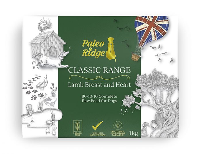 Paleo Ridge Classic Lamb Breast And Heart Complete Raw Dog Food 1kg